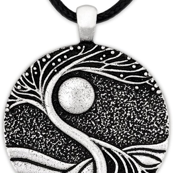 Tree of Life Necklace Vintage Zinc Pendant Faux Leather Cord Womens Gift - Picture 1 of 6